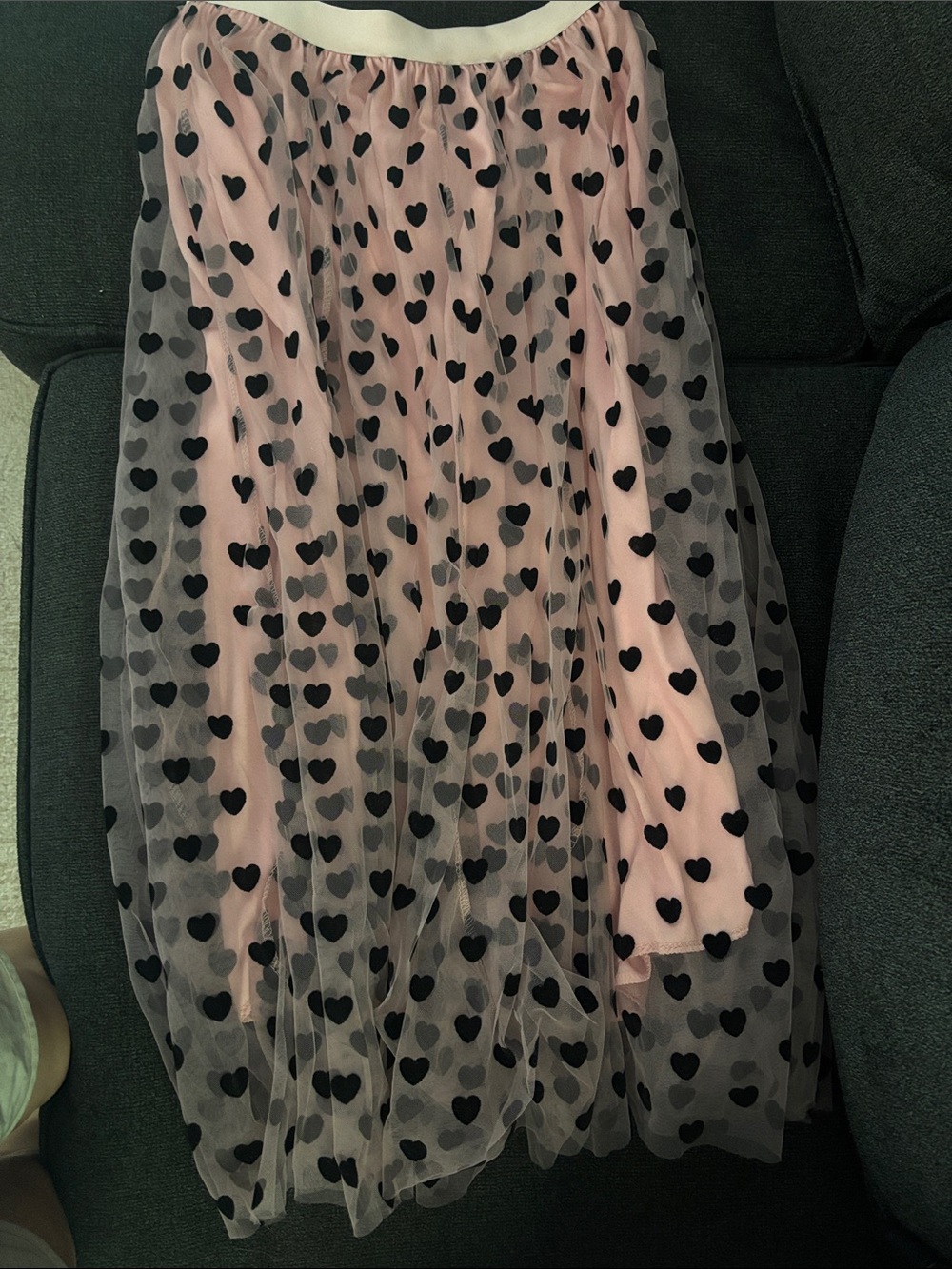 Pink Heart-Print Tulle Skirt - Women's